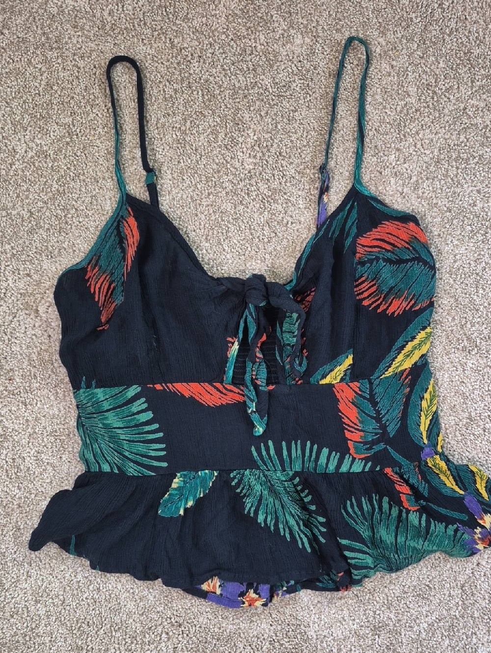 Patrons of Peace Black Tropical Tie-Front Camisole